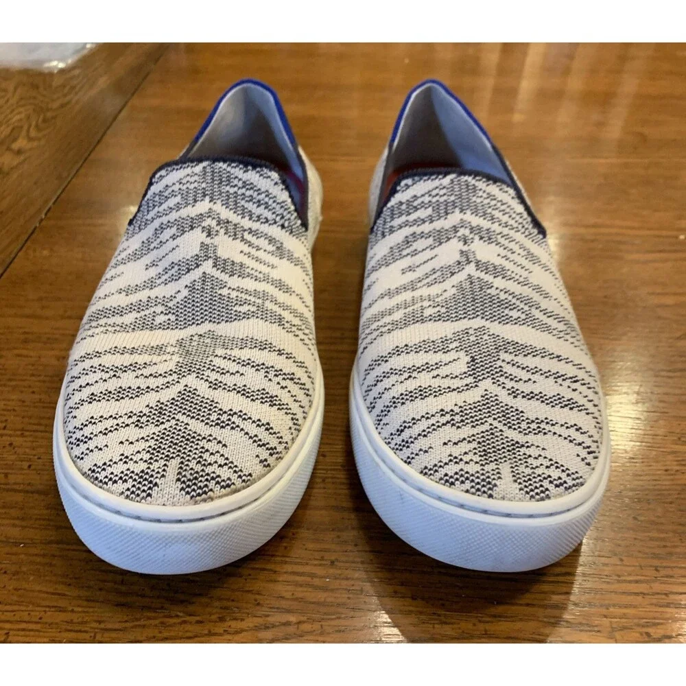 Rothy's Retired Rare Tiger Print Slip On Sneakers Shoes W10/EU 40.5/UK 7.5 Navy